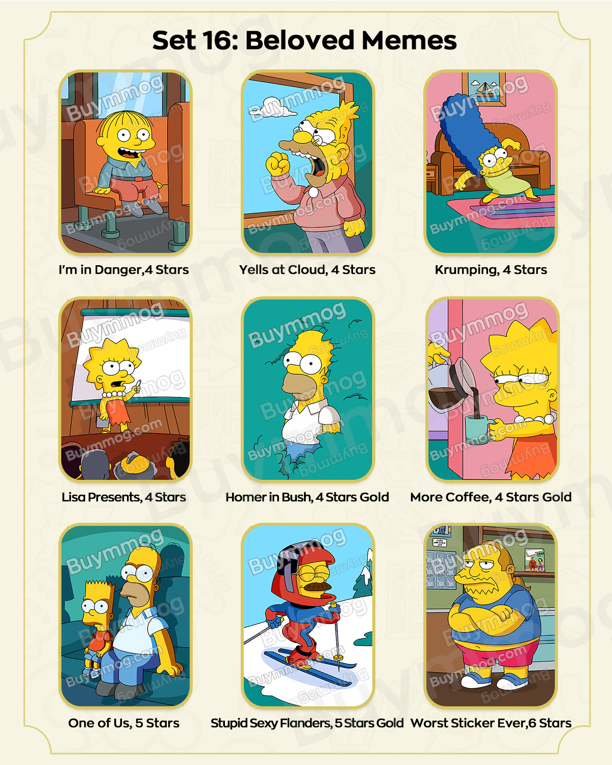 Monopoly GO The Simpsons Album Set 16 Stickers