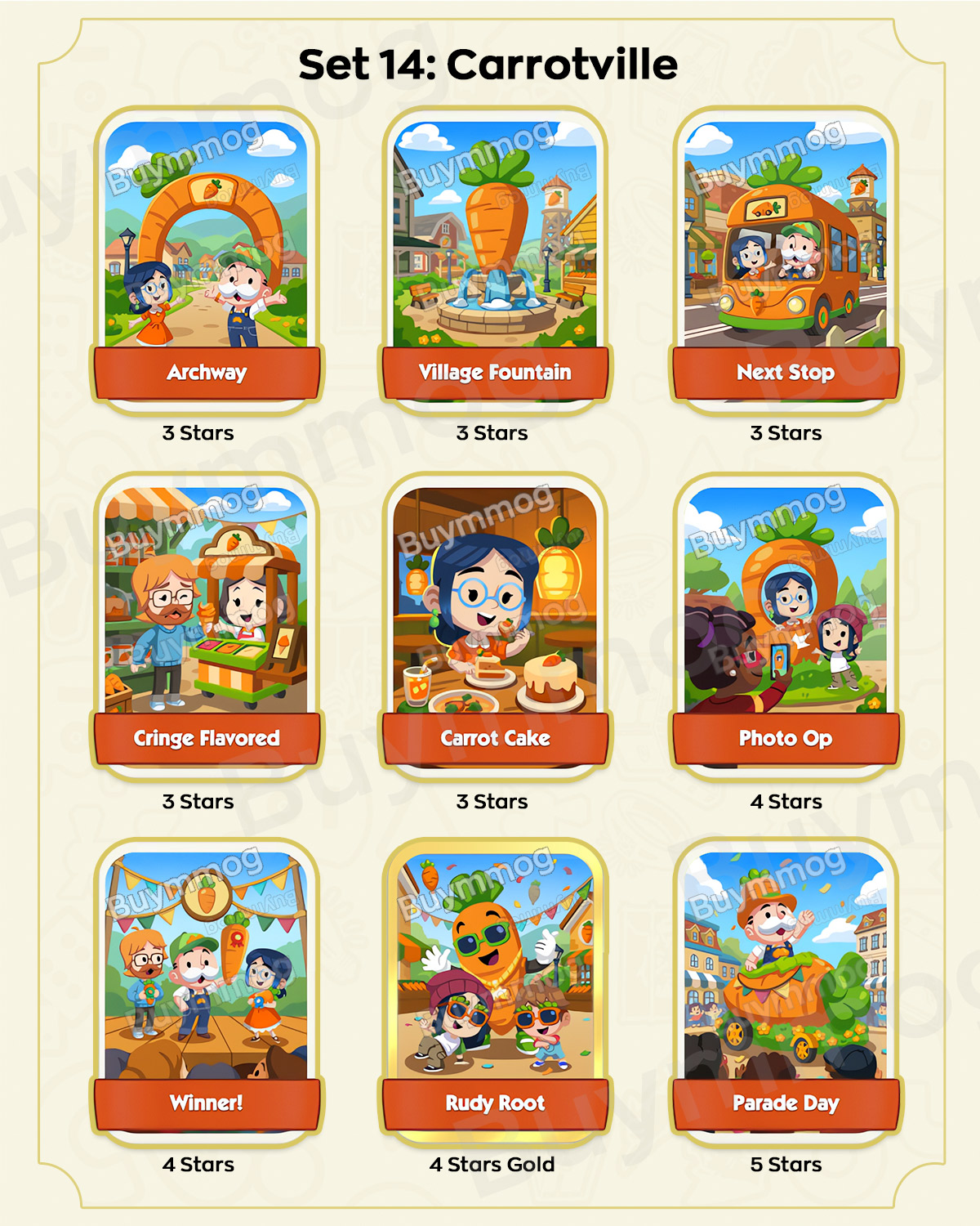 Monopoly GO Happy Harvest Set 14 Carrotville stickers