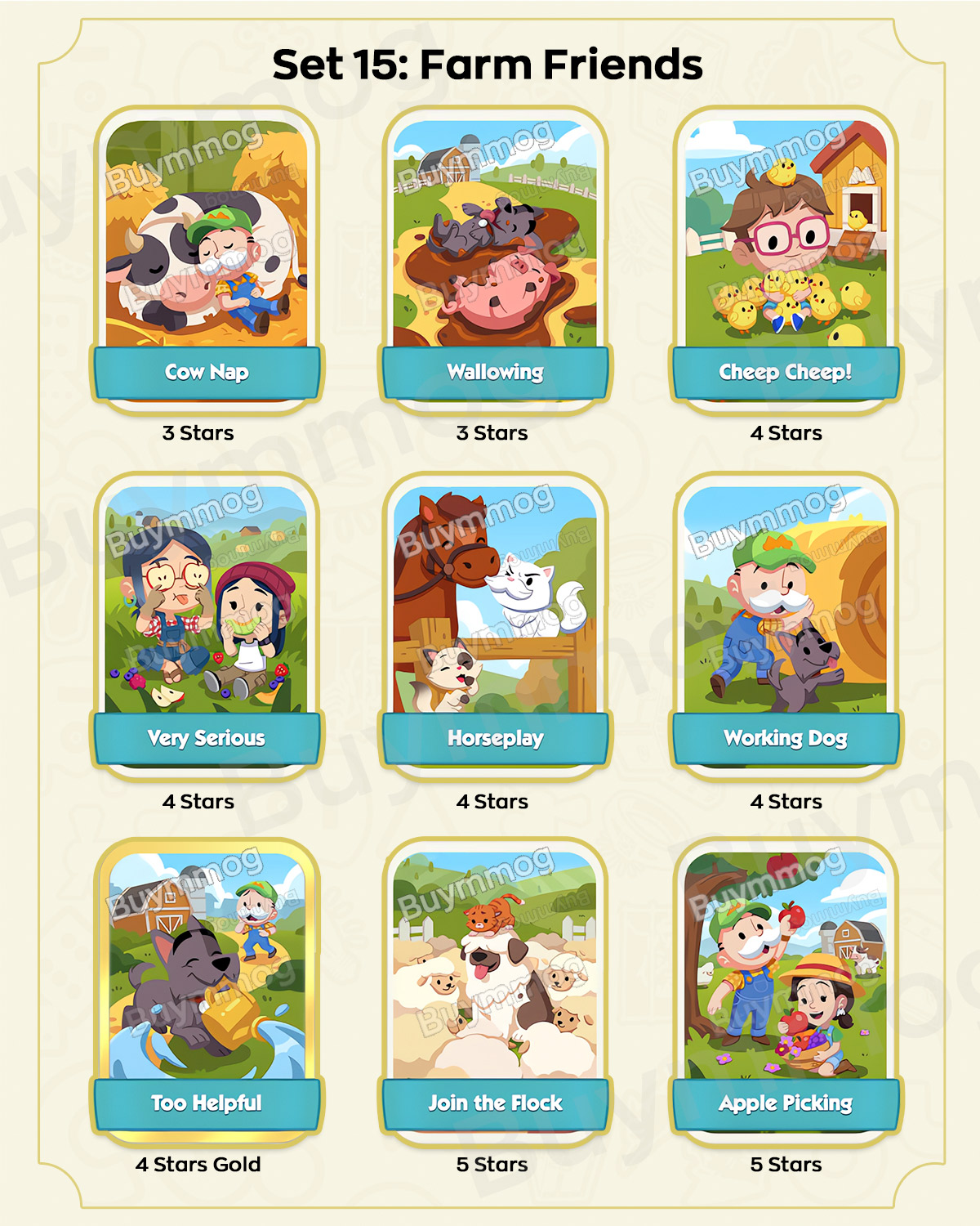 Monopoly GO Happy Harvest Set 15 Farm Friends stickers